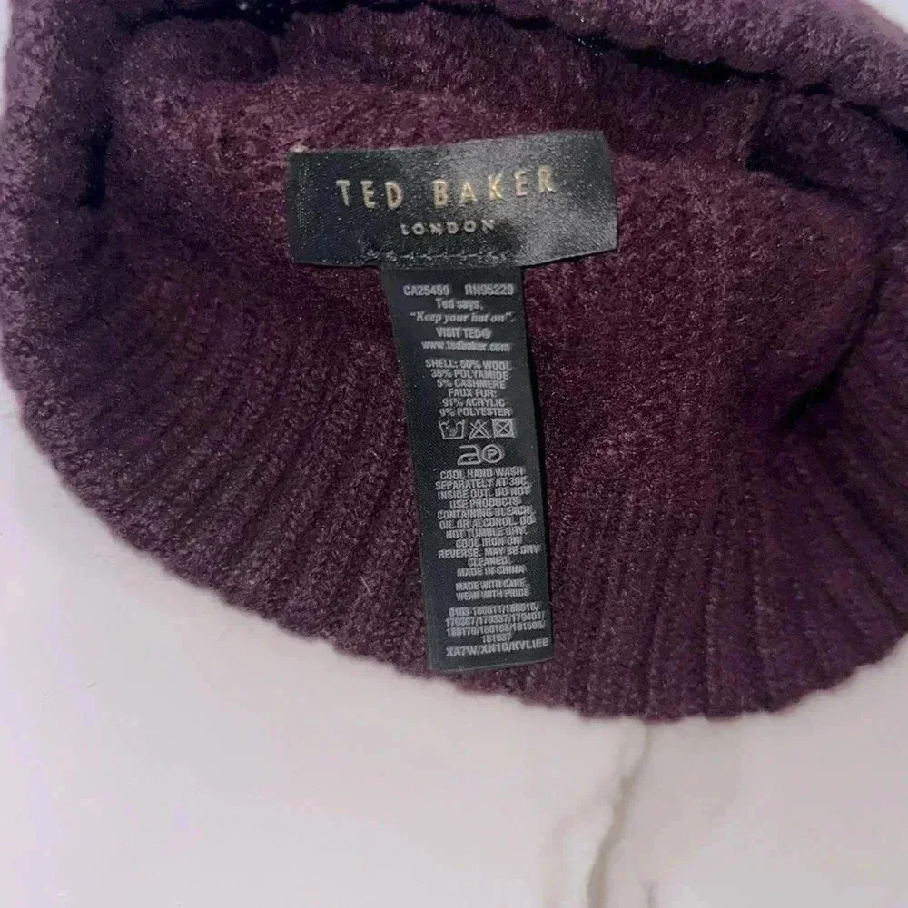 Ted Baker purple Cable knitted pom-pom beanie - Picture 4 of 4